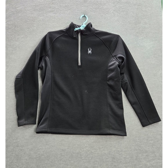 Spyder Men Sweatshirt XL Black 1/2 Zip Fleece Logo Mock Neck Long Sleeve - Picture 1 of 11